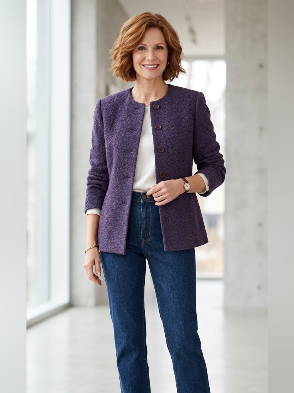 Vintage Kasper & Company ASL Purple Textured Wool Blend Blazer Jacket Size 10